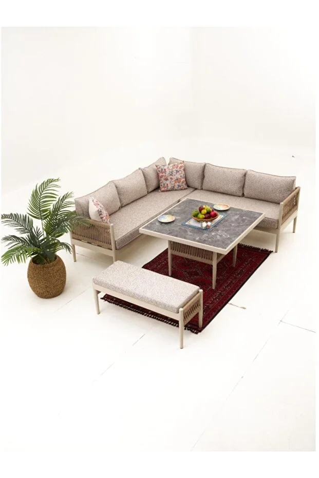 Nadide Bahçe Balkon Köşe Takımı ( Puf Dahil)